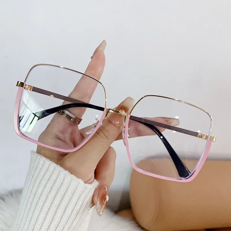 

Retro Harajuku Anti Blue Light Glasses for Women Fashion Large Frame Metal Eyeglasses No Degree Glasses Frame Computer Goggles