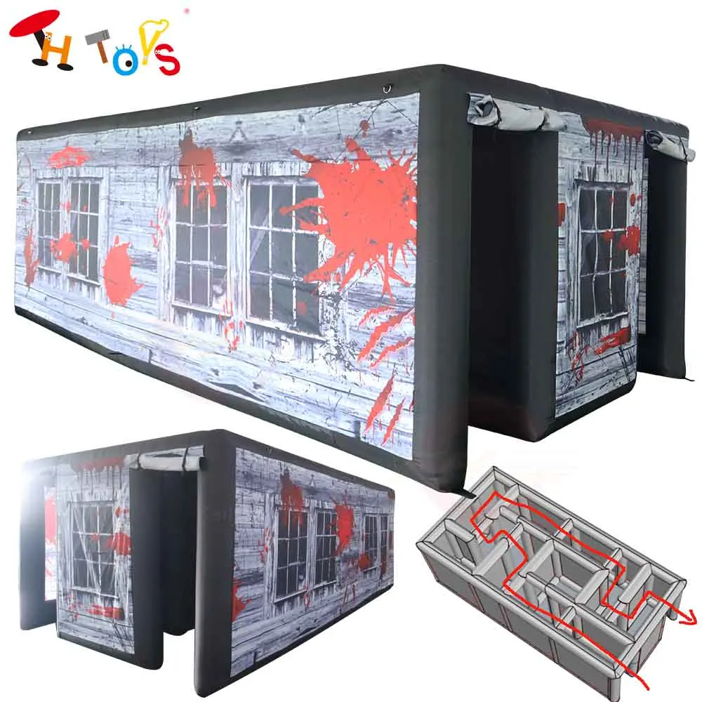 

Fast Shipping 6x3x2mH Inflatable Halloween Maze Oxford Material Blow Up Inflatable Haunted House Laser Tag with Blower
