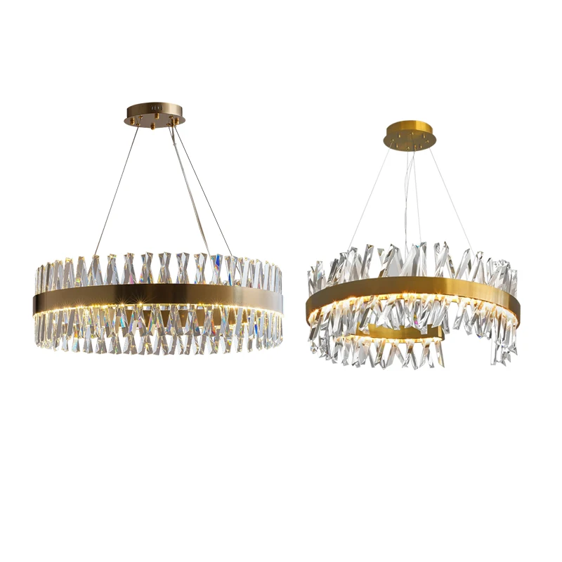Postmodern C Shape Crystal Chandelier Lights Led, Luxury Home Decoration Dimmable Gold Hanglamp for Living Room Dining Table