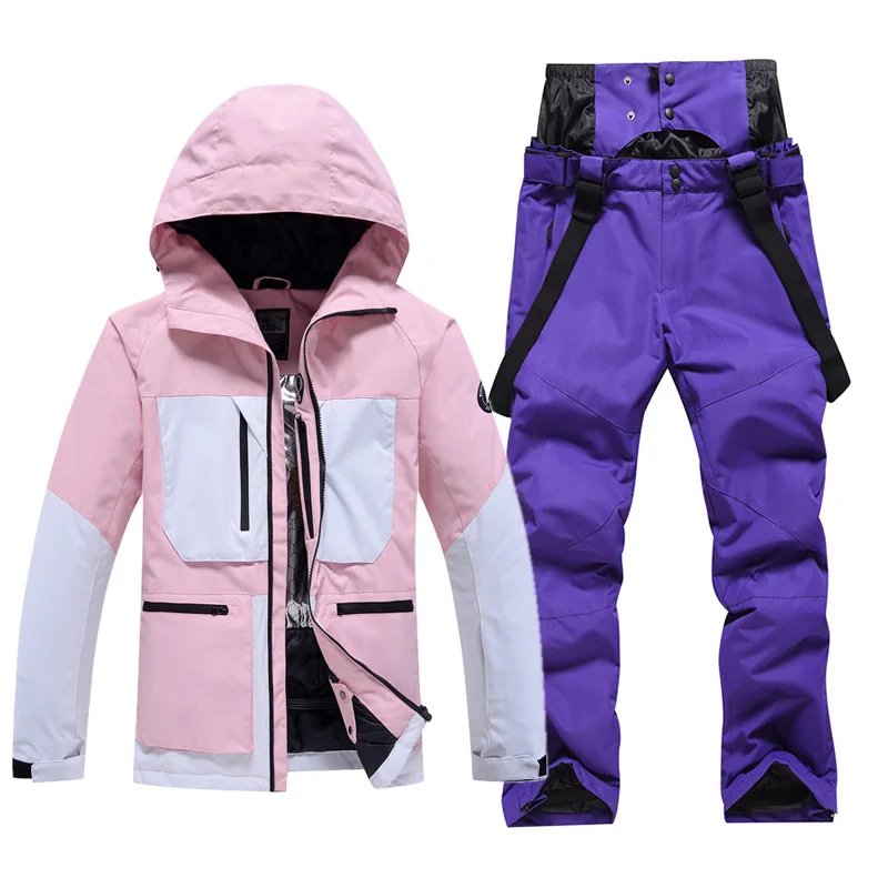 -30℃ Ski suit Snow prevention Jacket pants adult Couple clothing Men women windproof waterproof warm Green Pink white black blue