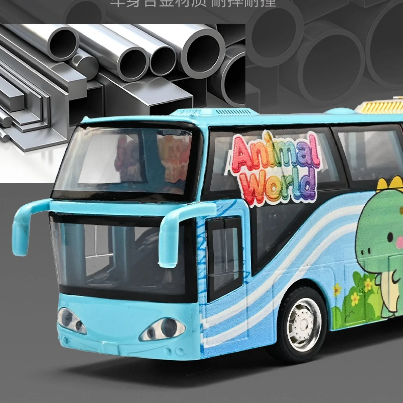 รถบัสการ์ตูนจำลองสีรุ้ง ทำจากโลหะผสม มีเสียงและไฟ ของเล่นเด็กอนุบาล ของเล่นเสริมพัฒนาการเด็กเล็ก