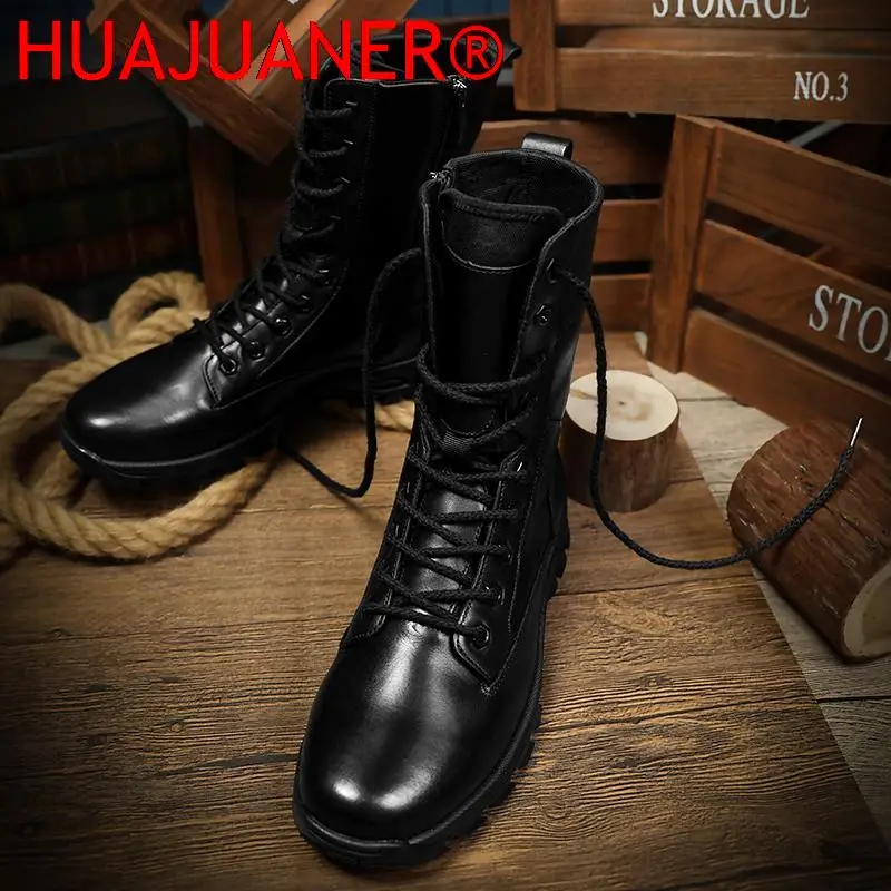 Genuine Leather Ankle Boots Men Outdoor Leather Winter Fur Warm Man Boots Army Hunting Boots for Men Shoes Casual Black Boots