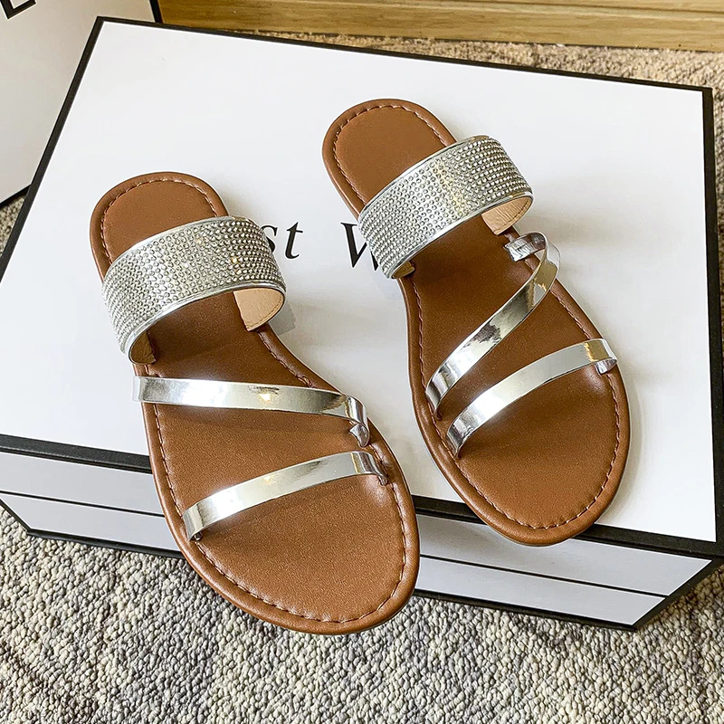 Slippers Women Summer 2023 Casual Comfortable Sandals Home Bedroom Beach  Promotion Luxury Gold Silver