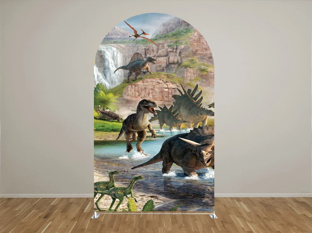 ที่คลุมฉากหลังแบบโค้งสำหรับธีมไดโนเสาร์แผงโค้งสำหรับงานแต่งงานงานวันเกิดและงานเลี้ยงอุปกรณ์ตกแต่งสำหรับงานเลี้ยง