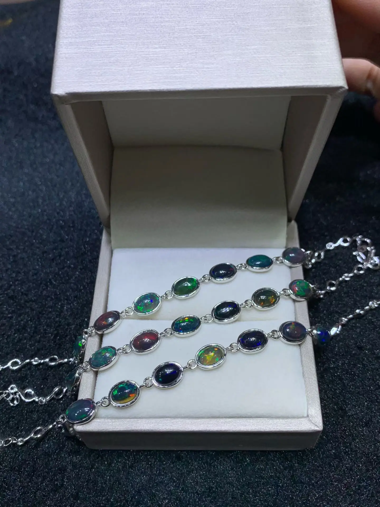 

Trendy Natural Opal Bracelet 925 Silver Good Quality Ethiopian Opal Gemstone 5*7mm for Women Party Jewelry Gift