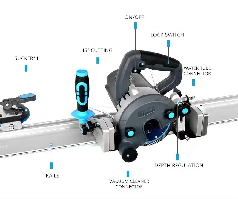 

Large format tile dekton stone electric cutter saw cutting machine with guide rail set power tools