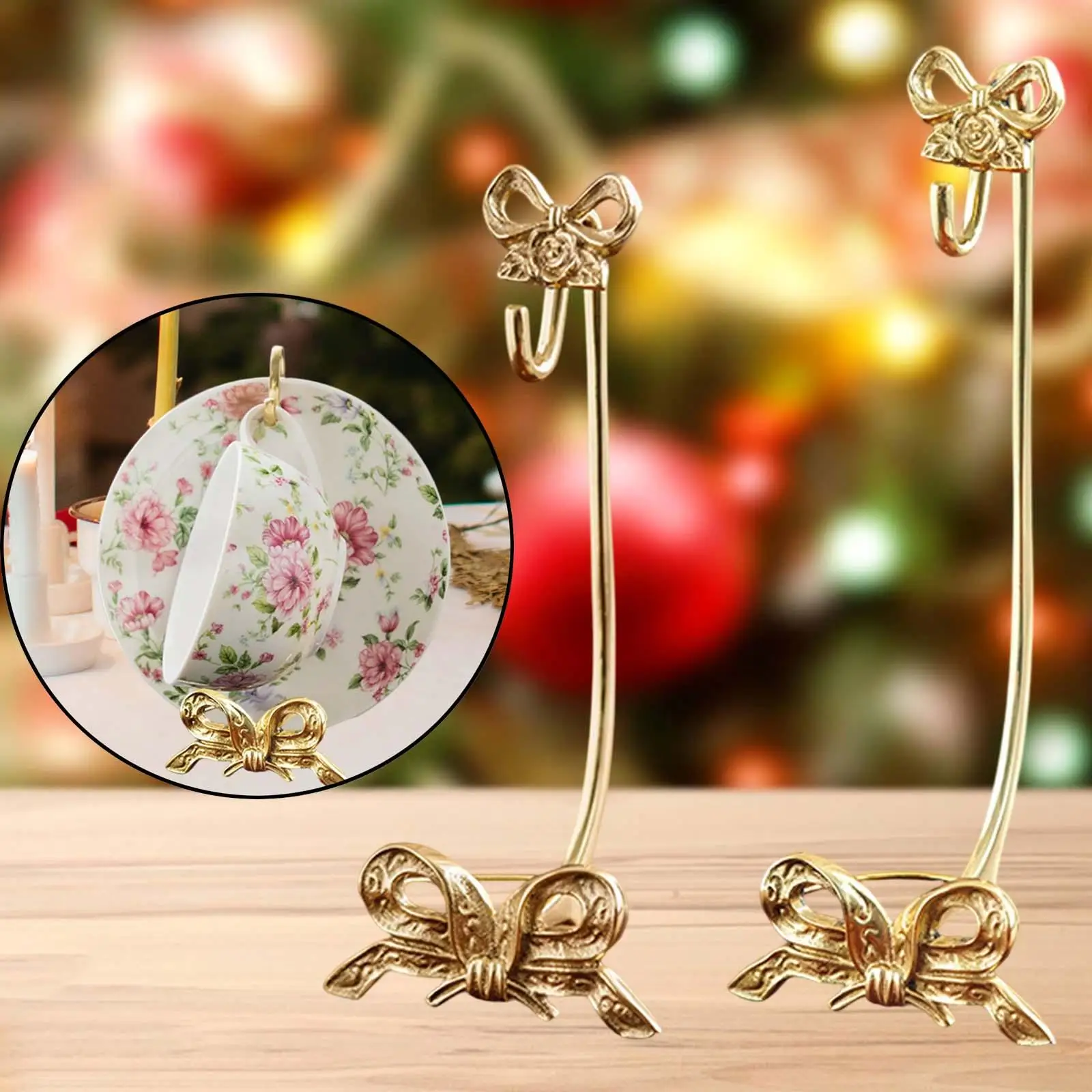 Brass Tea Cup And Saucer Display Stand, Coffee Cup Organizer, Loop, Hook for, Classic Tea Easel, for Home,