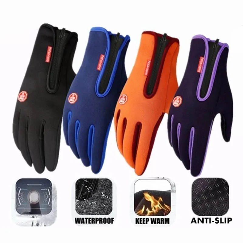 

Warm Winter Gloves Men Women Touchscreen Water-repellent Gloves Snowboard Windproof Outdoor Cycling Driving Zipper Sport Glove