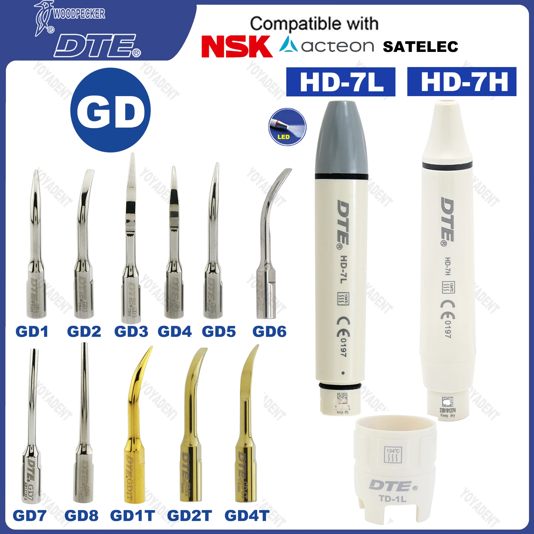 

Woodpecker DTE Dental Ultrasonic Scaler Tips HD-7L /HD-7H Scaler Handpiece Scaling Tips Fit SATELEC ACTEON NSK