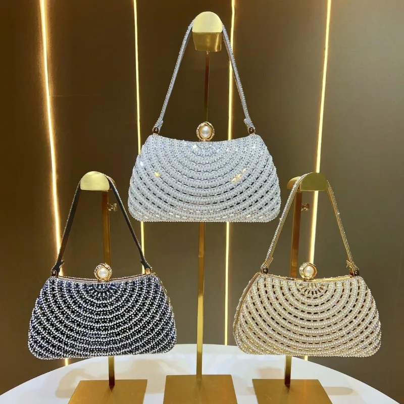 Модная женская сумка с жемчугом и бриллиантами, легкая роскошная вечерняя сумка через плечо в винтажном стиле