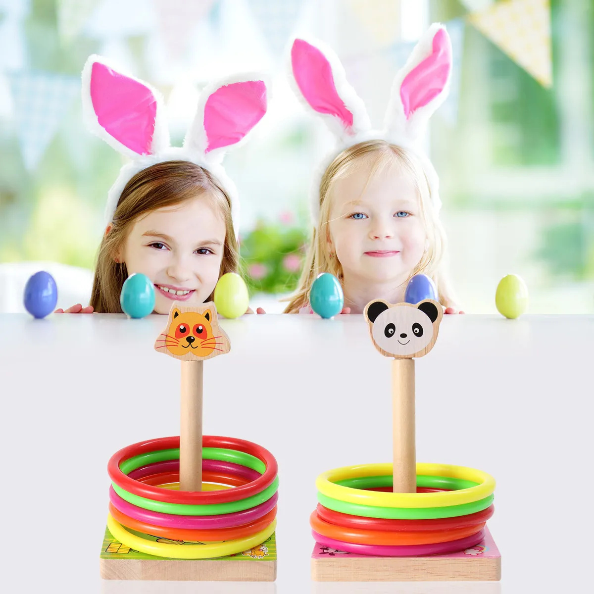 Wooden Throwing Rings Kid Game Rabbit Style Perception Parent Child Interaction for Girl Boy Development