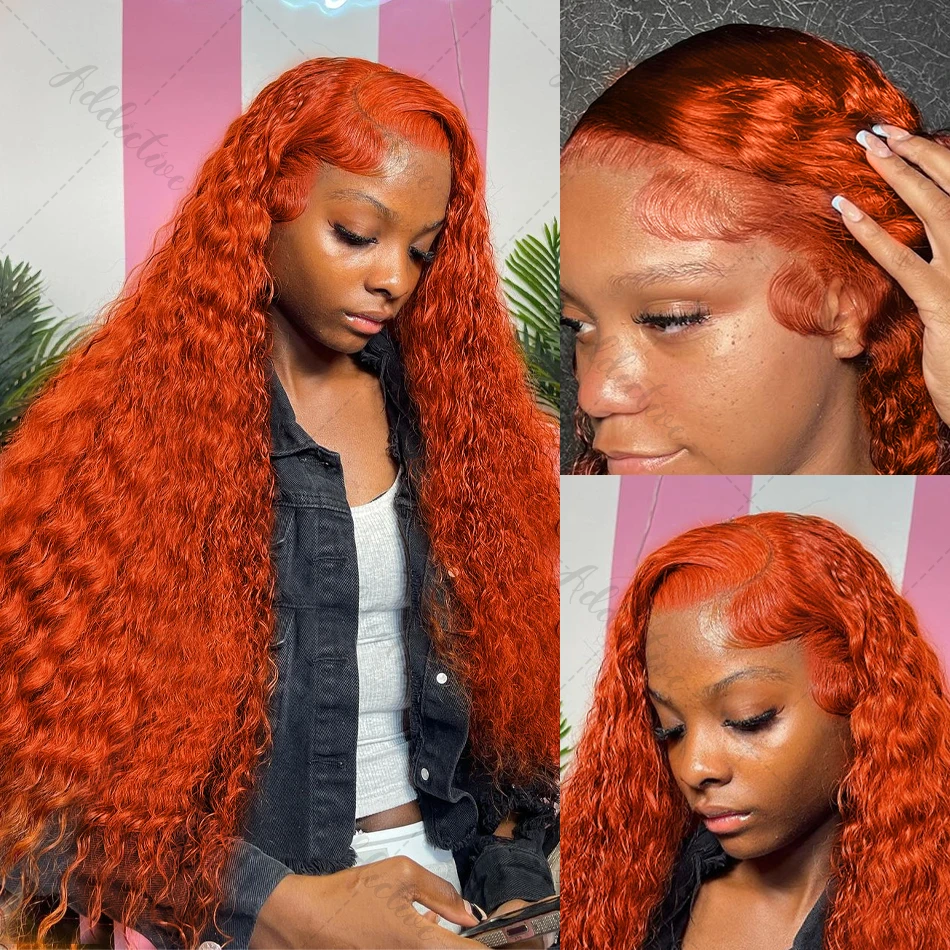 250 Dichte orange Ingwer 13x6 hd transparente Deep Wave Spitze frontale Echthaar Perücke 30 38 Zoll lockige 13x4 Spitze Front Perücken