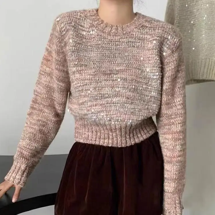 New  Cashmere Gradient Big Size Diamonds Loose Sweater Women O neck Wool Knitted Pullover Soft Knitwear Autumn Jumper X412