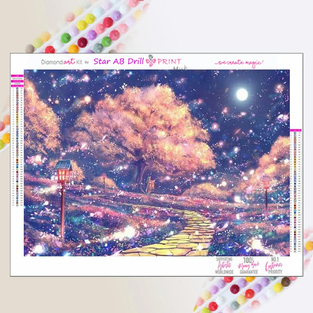 Dreamlike Cherry Tree AB Diamond Painting New 2023 Landscape 5d Full Square Round Drill Mosaic Kit Home Room Art Wall Decor Gift