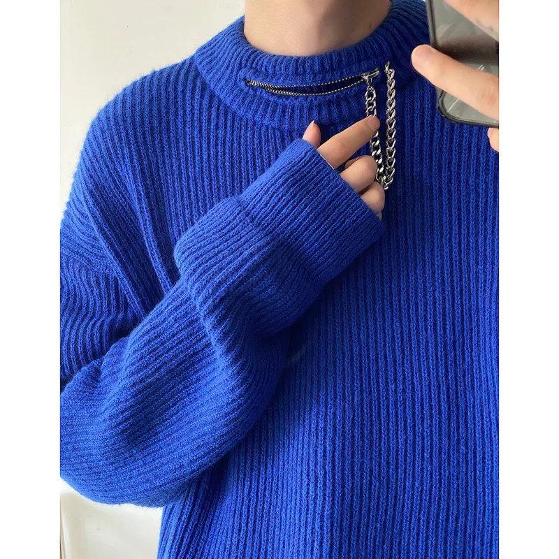 Winter Blue Sweater Men Warm Fashion Black Casual Knitted Pullover Men Korean Loose Long Sleeved Sweater Mens Jumper Clothes