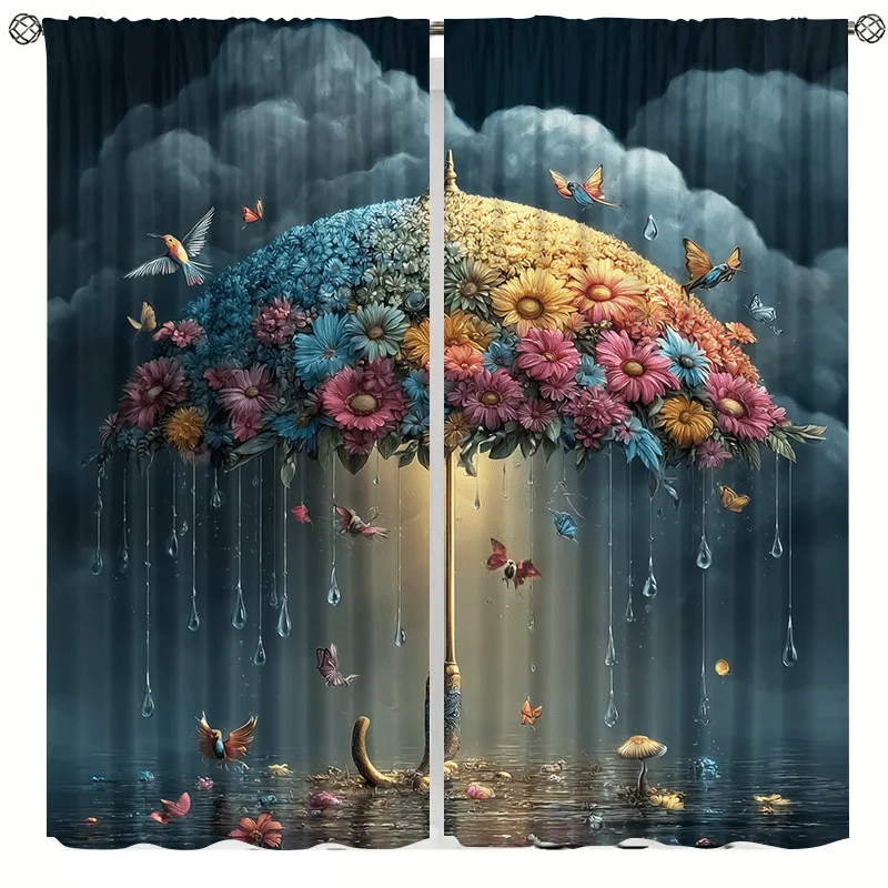 pattern of umbrellas and butterflies dancing in the rain hung by poles provides insulation It is suitable bedrooms living rooms