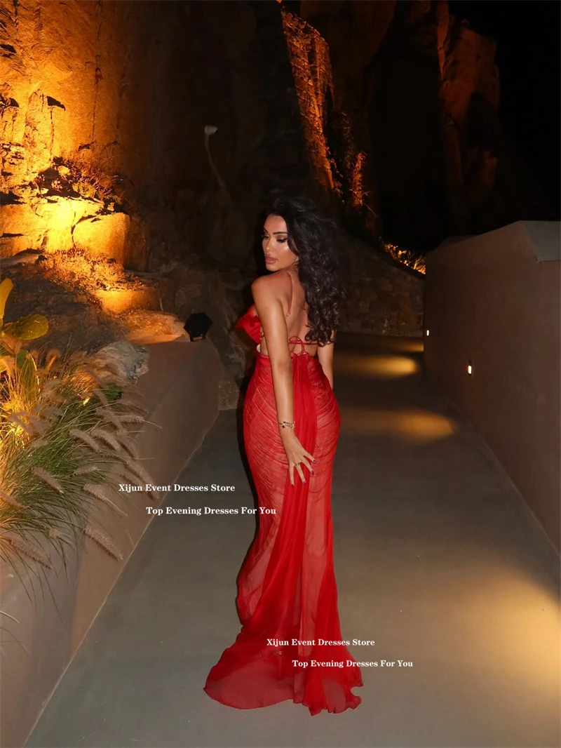 Xijun Sexy Red Chiffon Evening Dresses Spaghetti Strap Split Long Prom Dresses Backless Birthday Party Dresses 2025 Customized image 6