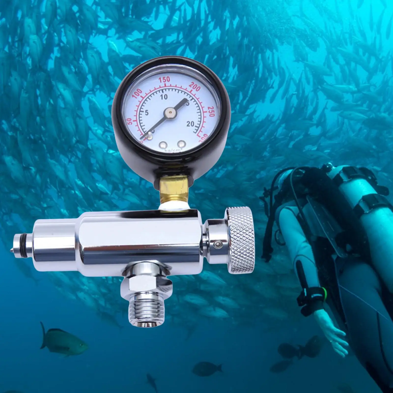 Scuba Regulator Service Tool with 300 PSI Gauge Underwater Regulator Adjustment Accessory Copper Material for Diving Technicians view 6