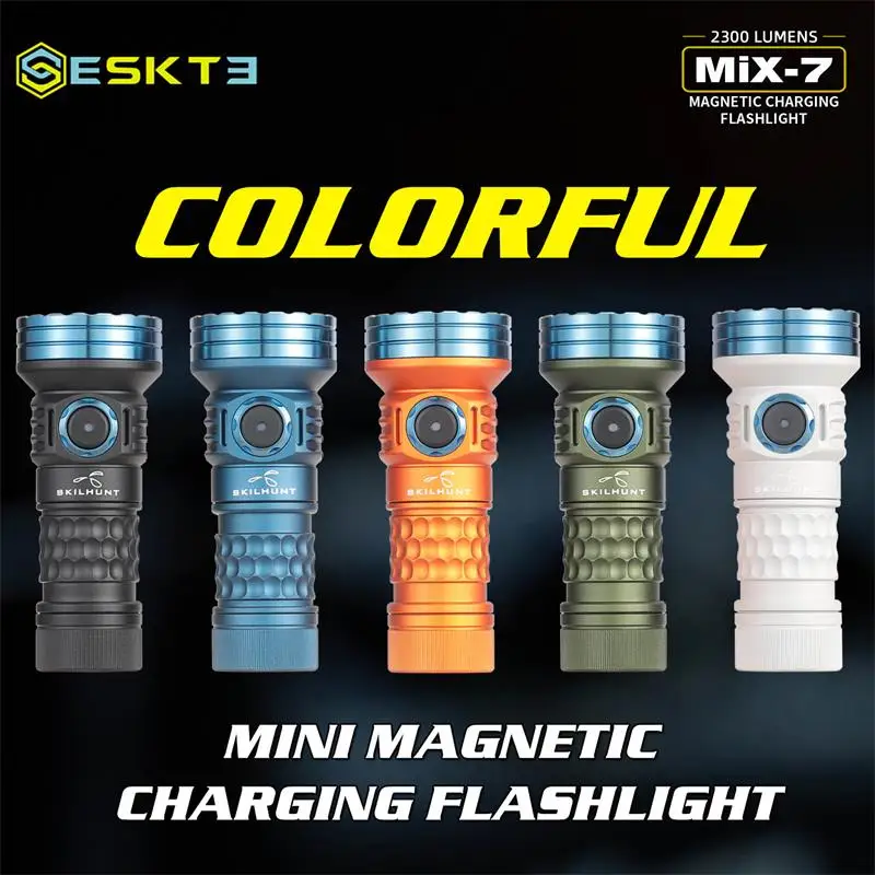 SKILHUNT MiX-7 NICHIA 519A / XP-G4 LED EDC Flashlight 2300LM Max 18350 Battery White Red Blue Green UV365 Multicolor Light Torch