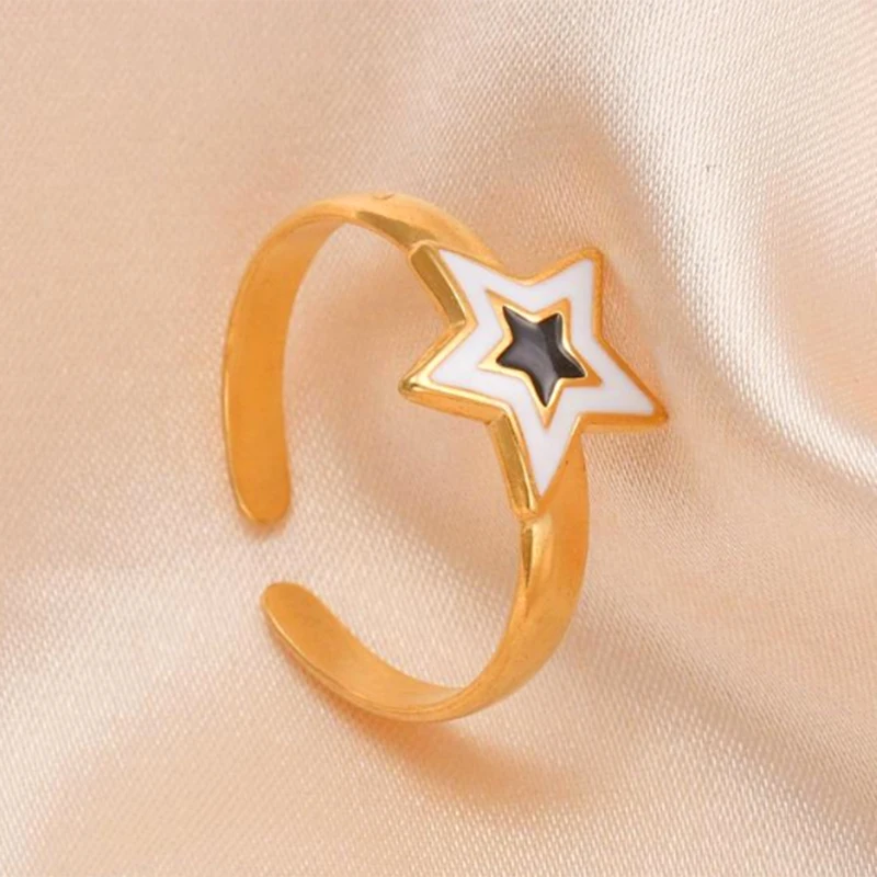 Women's Retro Gold Color Double Oil Drip Open Ring, Adjustable