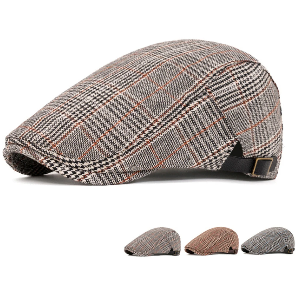 

HT4815 Mens Berets Women Vintage Plaid Artist Painter Beret Hat Spring Autumn Caps Adjustable Ivy Flat Cap Male Female Beret Cap