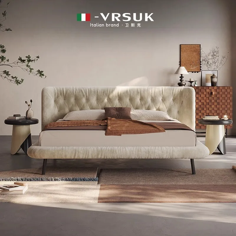 

Italian Minimalist Fabric Bed Cream Style Designer Light Luxury Master Bedroom 1.8 Meters Double Wedding Bed Modern Simple New