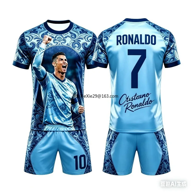Popular 2026 AI # 7 Ronaldo Summer Children's Adult Set Parent Child Short Sleeve Shorts Football Shirt Couple Style Unisex image 4