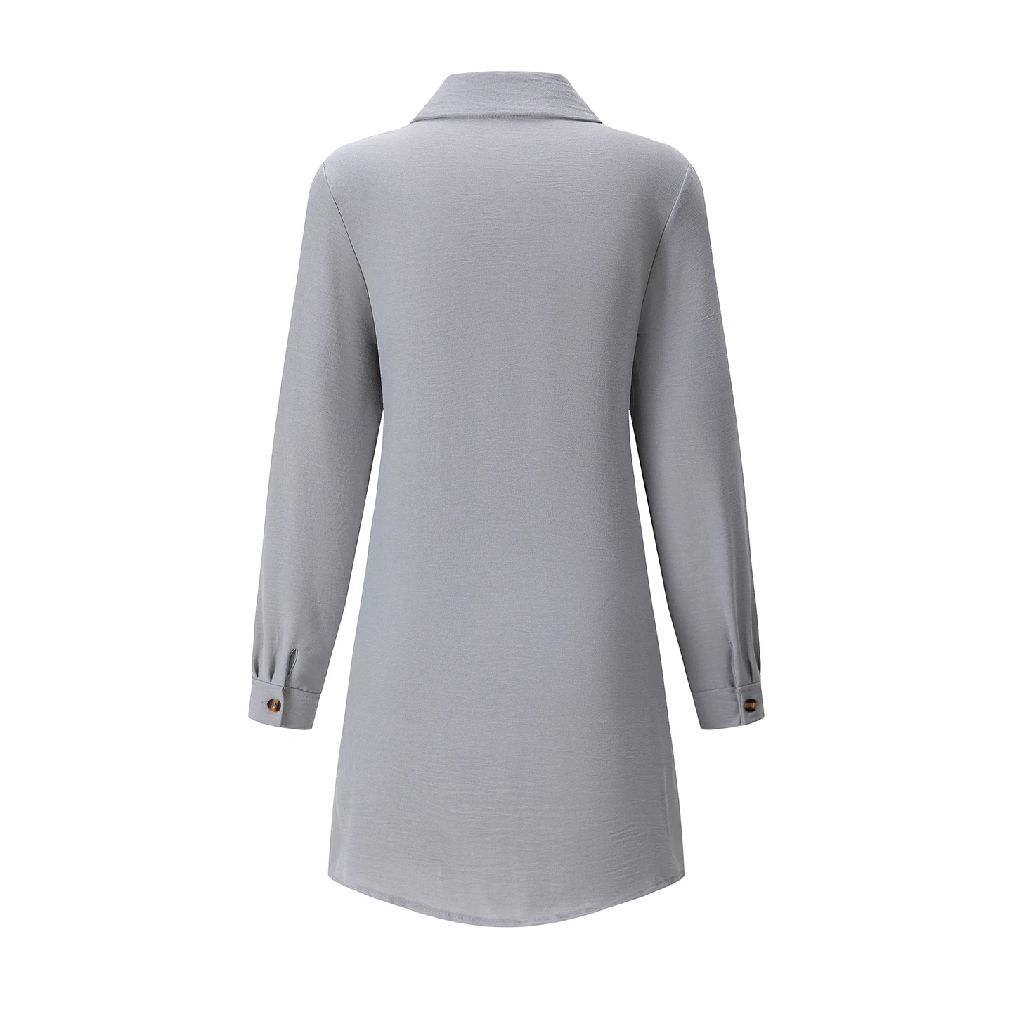 Frühling Sommer Damen Hemdkleid mit Umlegekragen, Locker Geschnittenes Übergroßes Midi-Kleid mit Knopfleiste und Seitentaschen, Lässiges Strandkleid – Detail 19