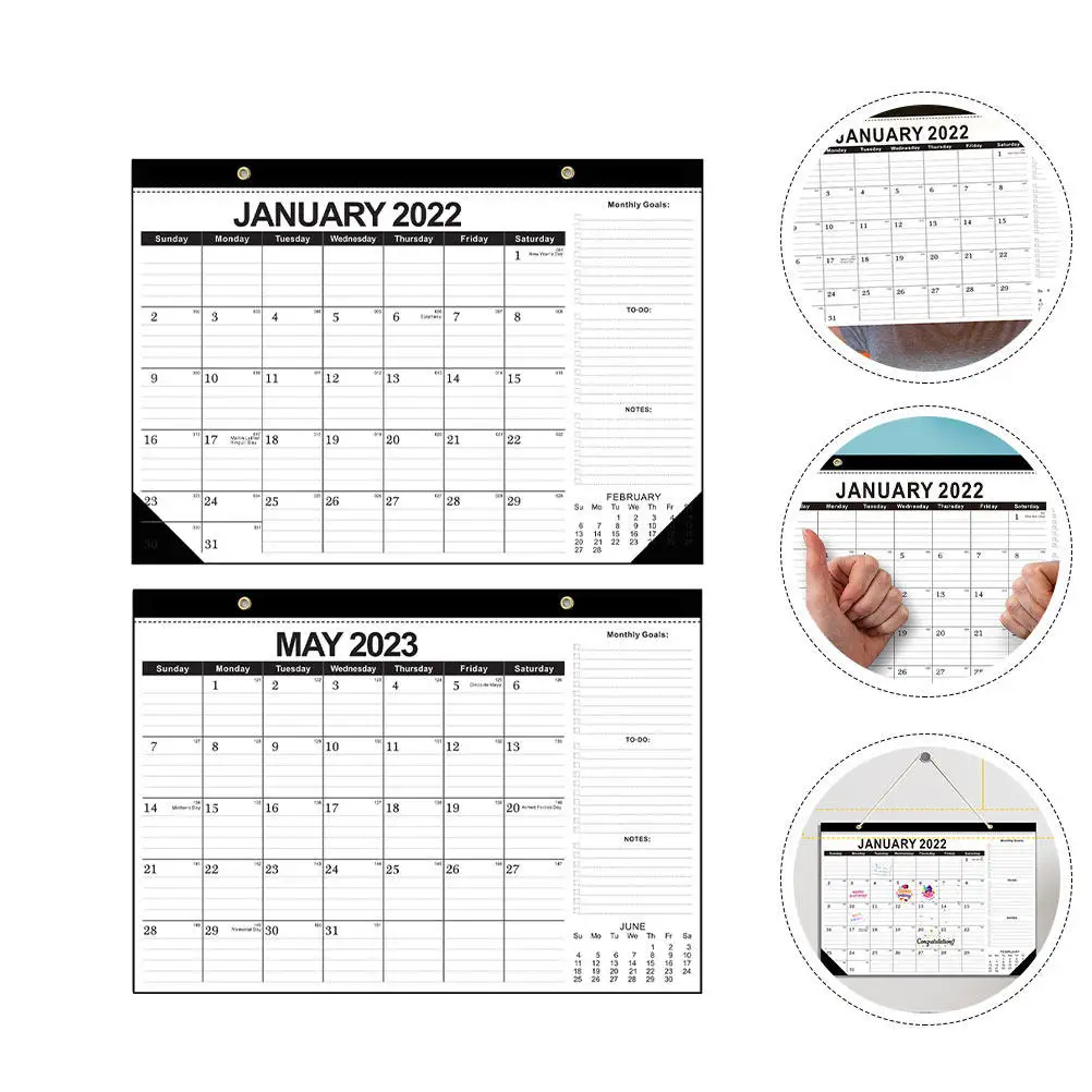 

1Pcs English Calendar 18 Months Decorative Hanging Calendar Black Suitable for Home Office School Schedule Planning 2022 Simple