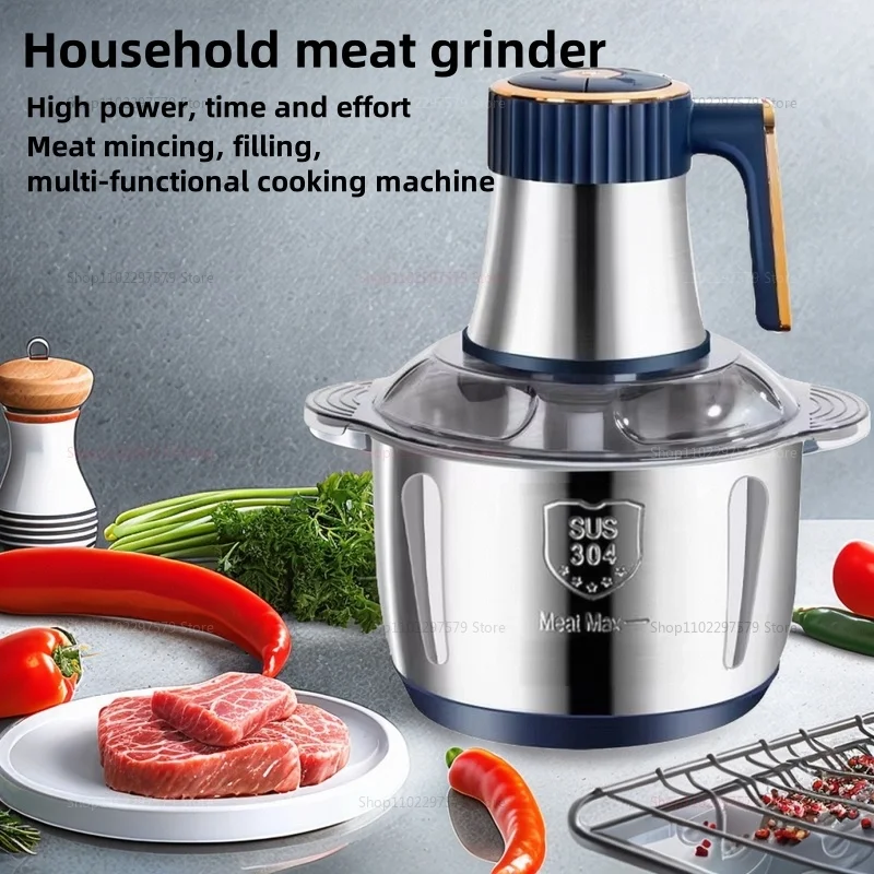 Picadora de carne eléctrica de acero inoxidable 304, picadora multifunción de verduras, frutas, pimienta, ajo, picadora, licuadora de alimentos para bebés