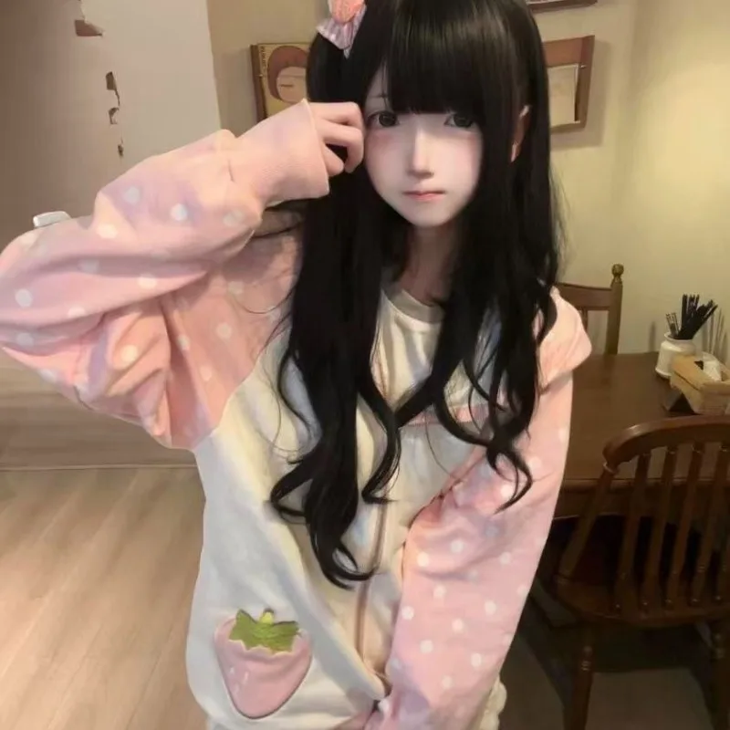 American Loose Spring Autumn Embroidered New Zip Up Hoodie Lazy Style Design Hooded Jackets Sweet Rabbit Ear Sweatshirt Women