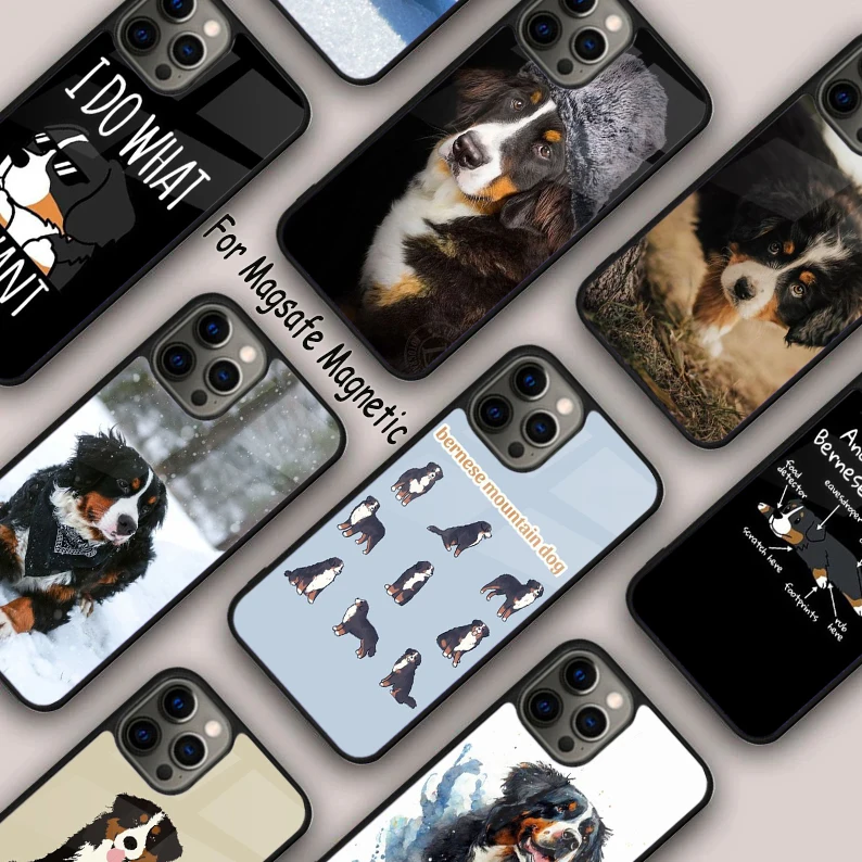 Cute Bernese Mountain Dog face Magnetic Phone Case For APPLE iPhone 16 14 13 12 11 Pro Max 15 Plus Wireless Charge MagSafe Cover