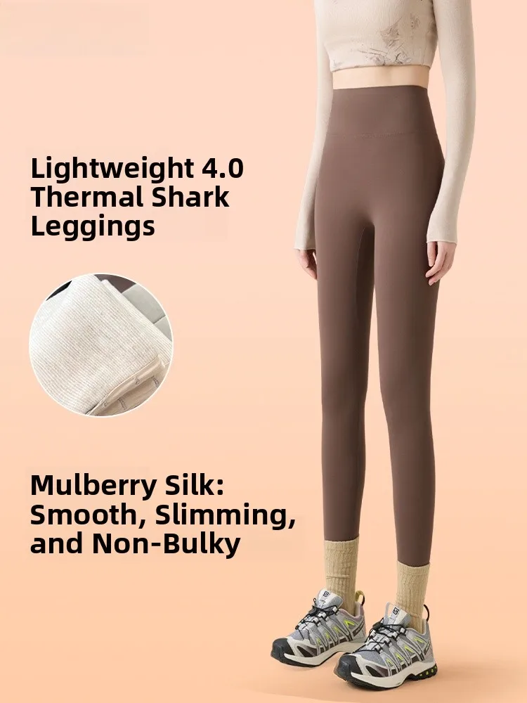 Thiened Fce Pantalones de yoga de cintura alta Pantalones de piel de arca de fitn para mujer Otoño Invierno Cálido Control de barriga Base de levantamiento de glúteos Lay...