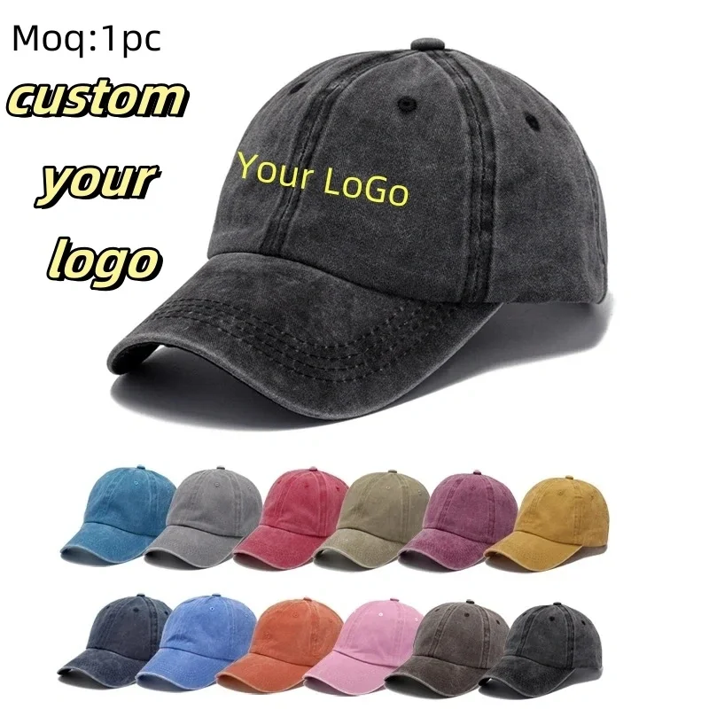 

Custom DIY logo Dad Hat Vintage cotton baseball cap Unisex Sports Cap Adult washable Cowboy Trucker cap