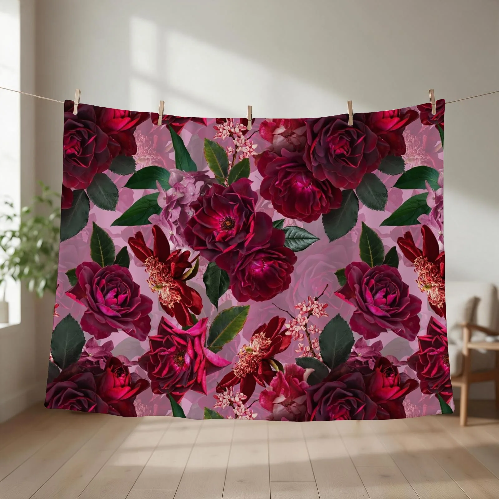 Antique Purple Botanical Flower Rose Garden Throw Blanket couch cozy soft plush fuzzy picnic outdoor blanket