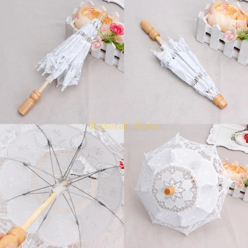 E7CE Newborn Baby Photography Props Lace Umbrella Infant Studio Photo Prop Children Size Embroidery Lace Parasol