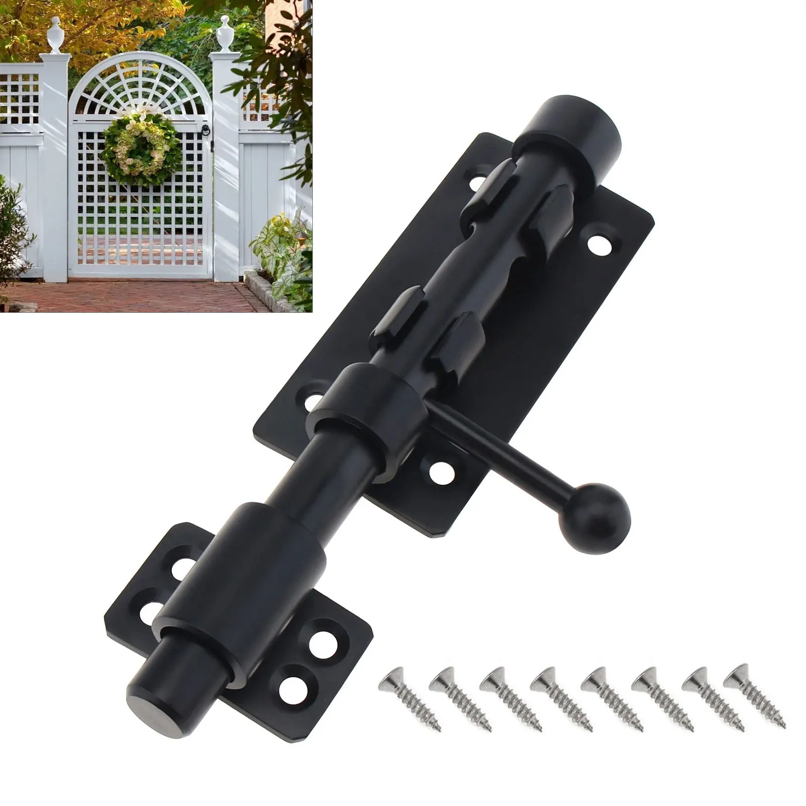 6 Inch Thickened Stainless Steel Barrel Bolt Door Latch for Doors Windows Cabinets with 10mm Padlock Hole Black Slide Door Lock