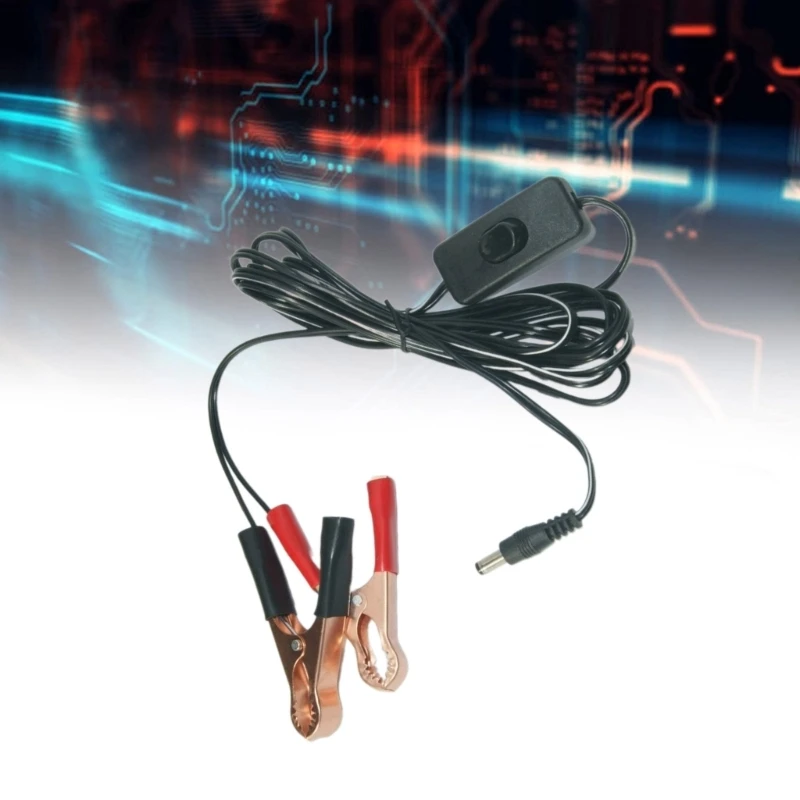 DC5.5x2.1mm Male Connector to Double Alligators Clip Power Cable with On off Button Charging Cable Security Camera Light