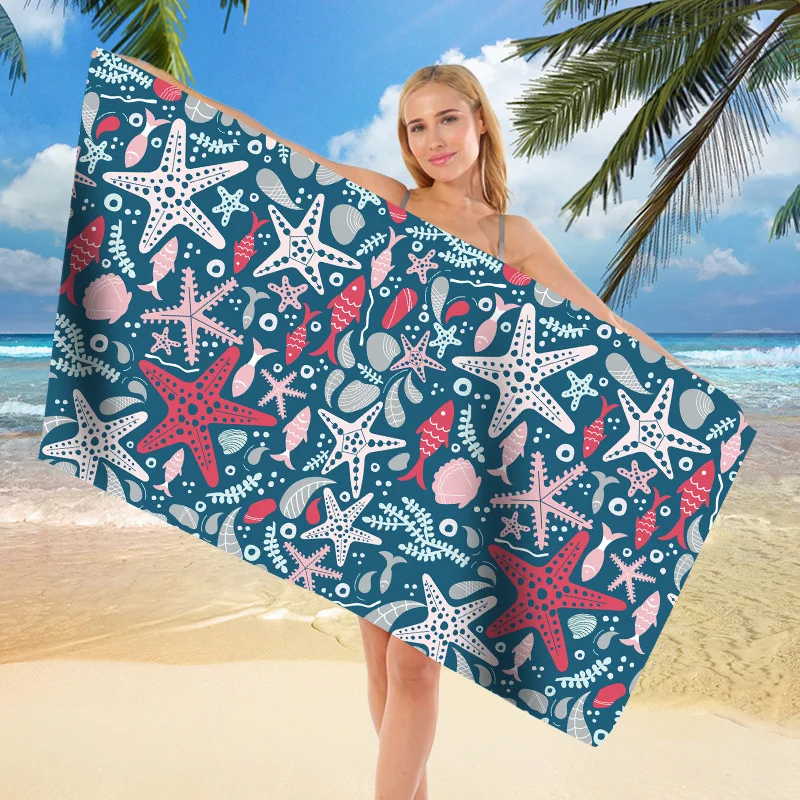 Ultra Fine Fiber Beach Towel For Swimming, Water Absorbing, Sand Free, Double-Sided Velvet, Quick Drying Printed Adult Bath Towe