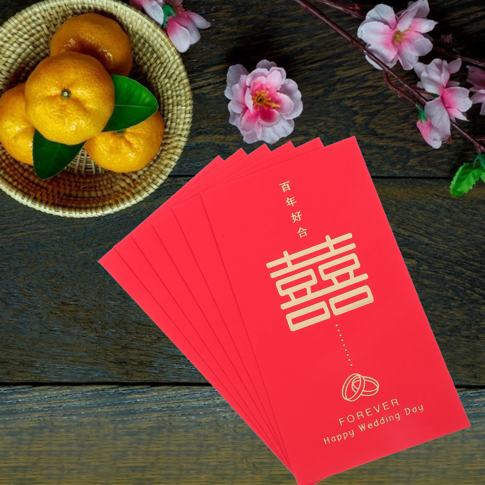 

6 Pcs Red Envelope Bags with Joyful Chinese Lucky Wedding Decorative Paper Money Gift Envelopes for Bride Banquet Party