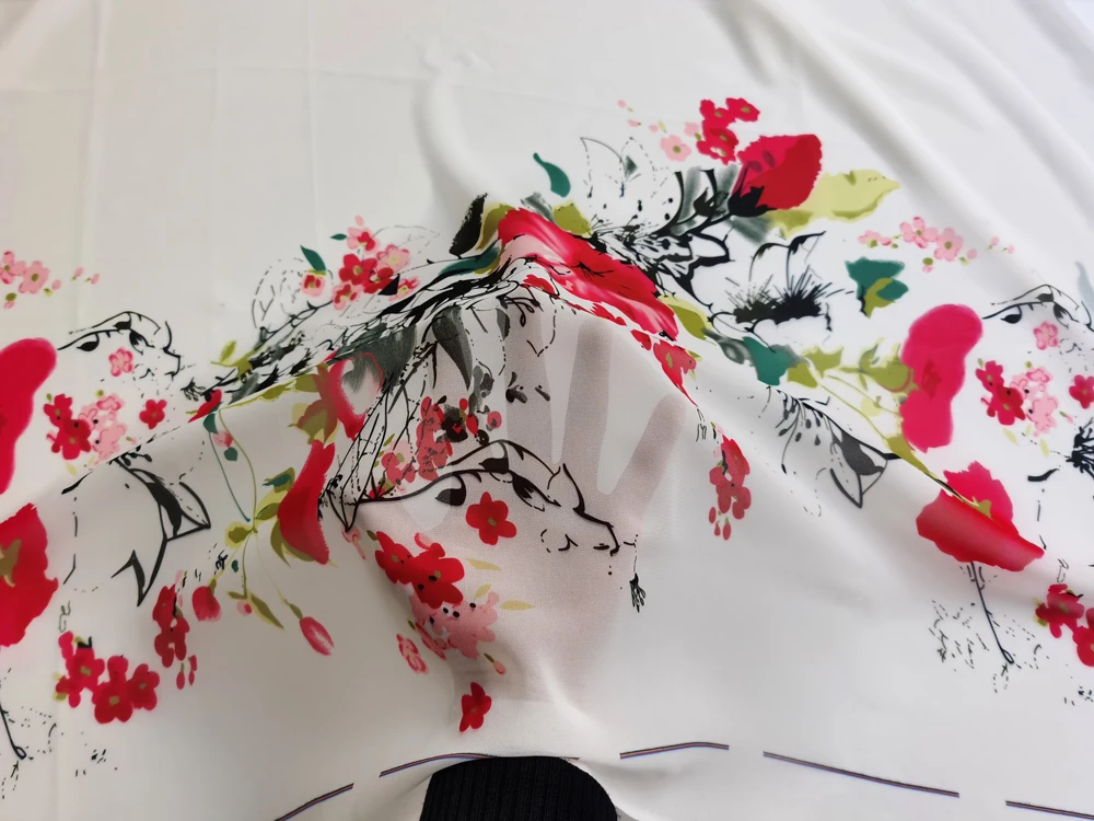 1 meter X 1.48 meter Natural White Positional Flower Chiffon Fabric Wedding Dress Material Digital Print