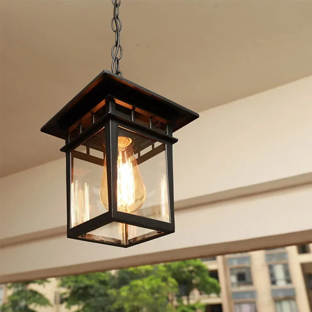 Vintage E27 Outdoor Waterproof and Rust-proof Courtyard Lamp Corridor Aisle Balcony Chandelier Villa Garden Pendant Light