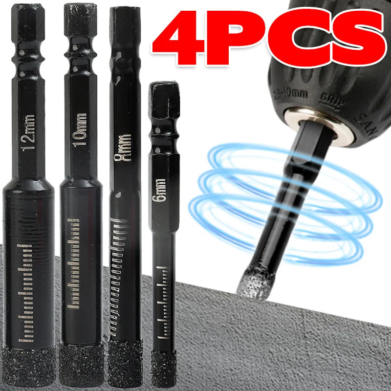 

1/4pc Diamond Dry Drill Bit Hexagonal Shank Handle Hole Saw Cutter For Marble Granite Ceramic Glass Tile Stone Hole Open 6-12mm