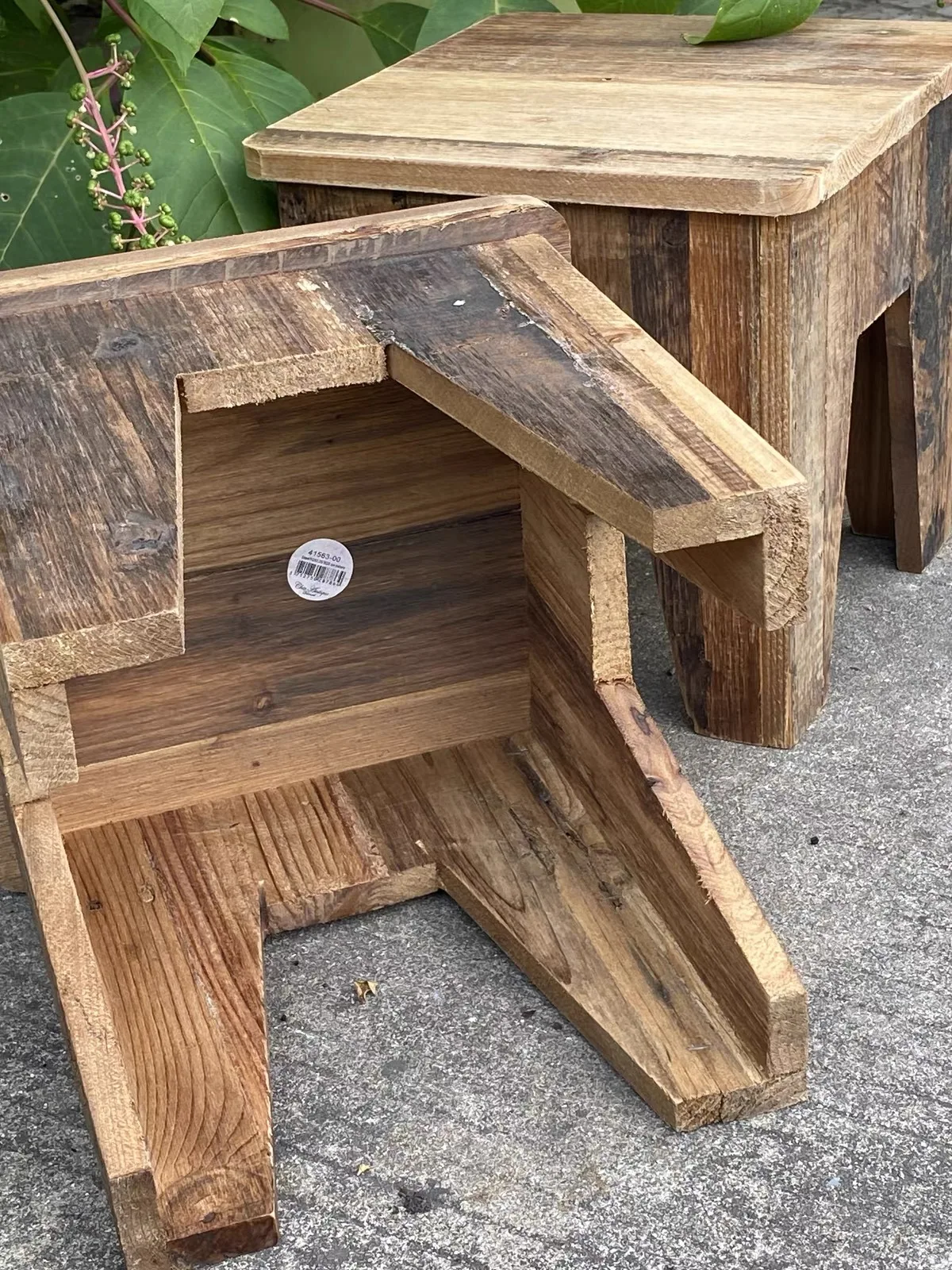 Set of 2 Rustic Solid Wood Plant Stand Stools American Vintage Distressed Square Flower Pot Stands Indoor Outdoor Decor