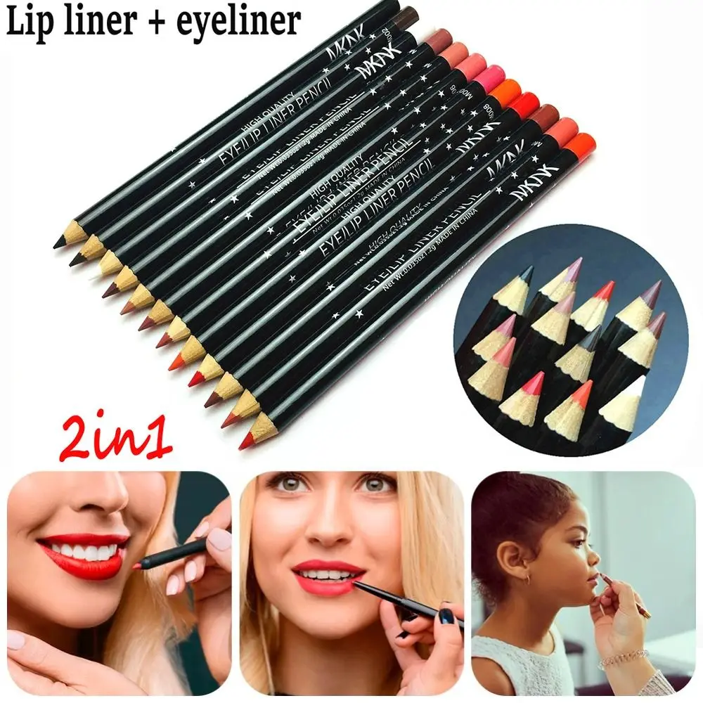 12 Kleuren/Set Lipliner Eyeliner Lip Eye Wenkbrauw Gloss Matte Lip Tint Waterdichte Langdurige Lippenstift Potlood Vrouwen Meisje