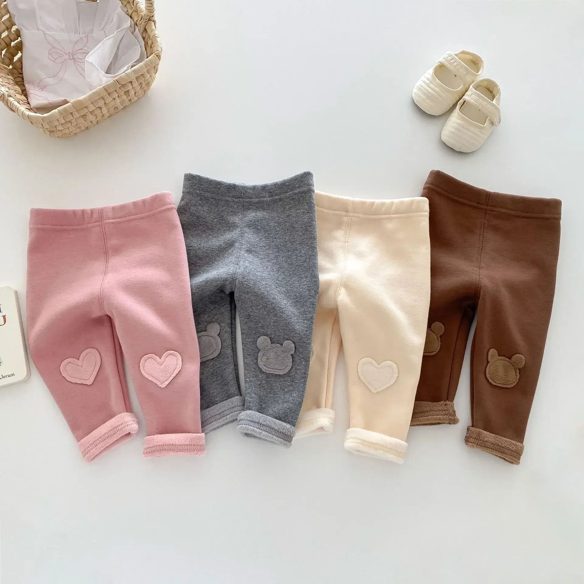 4646 Buy 2pcs Wholesale Baby Pant 2024 Winter New Girls\' Leggings Korean Patch Plus Velvet 0-5 Years Baby Pants Trousers