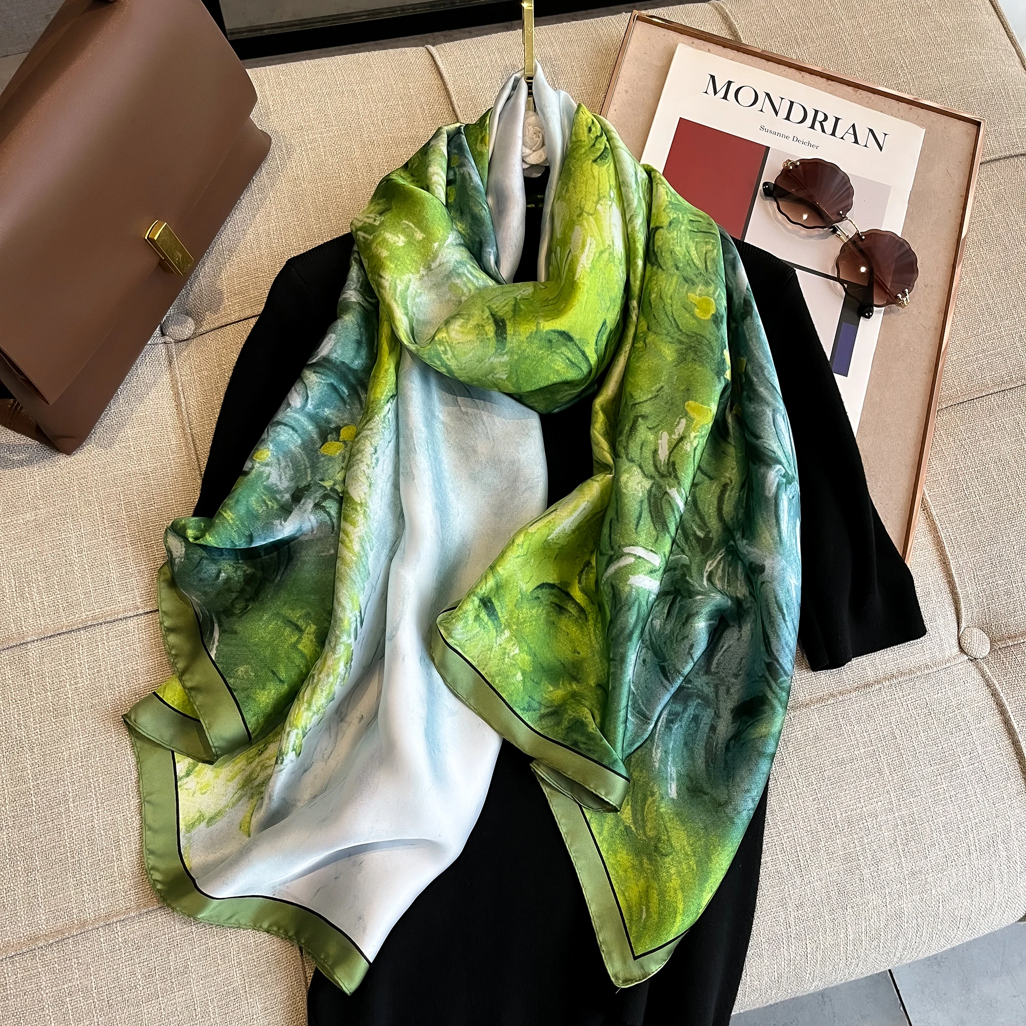 Spring Scarf Women\'s Luxury Design Scarf Silk Smooth Scarf Soft Muslim Headband Shawl Beach 90x180cm