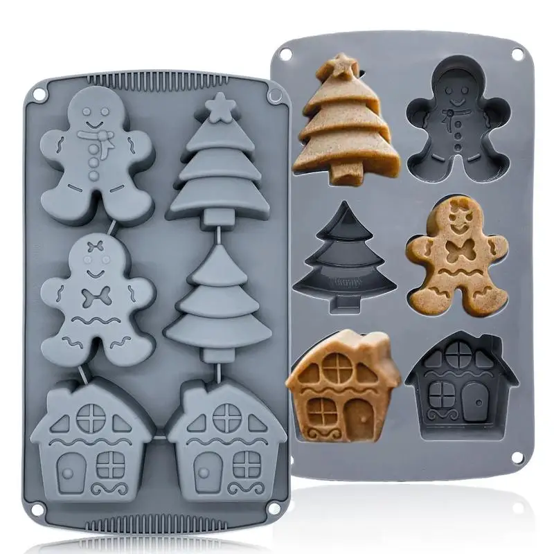 Christmas Silicone Chocolate Molds Candy Ba Christmas Pastry Special 3D Snowflake Candy Cane Snowman Christmas Tree Gingerbread