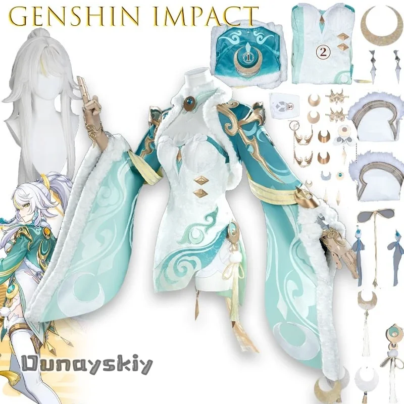 Game Genshin Impact Zibai Cosplay Costume Women's Chinese style cheongsam elegant dress wig props Halloween party new uniform