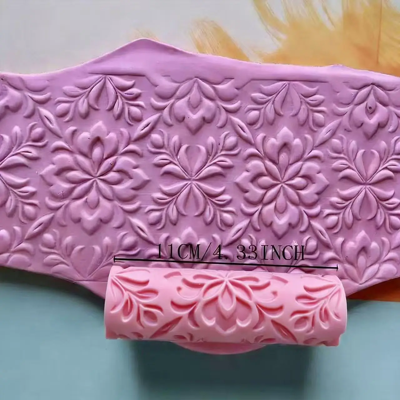 DIY Ton-Texturroller mit Damastmuster für Polymer-Fondant PLA – Langlebige 3D-Motive mit klassischen Blumen- und geometrischen Motiven – Detail 5